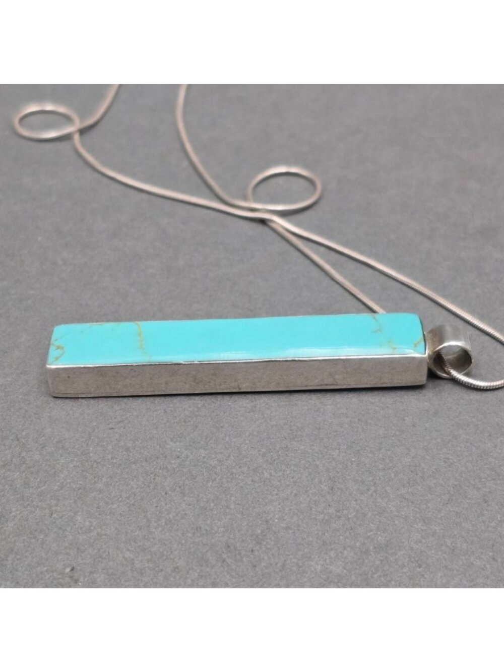 Vintage Sterling Silver Turquoise Bar Pendant Necklace 18" 925 Southwestern ATI - Picture 12 of 16
